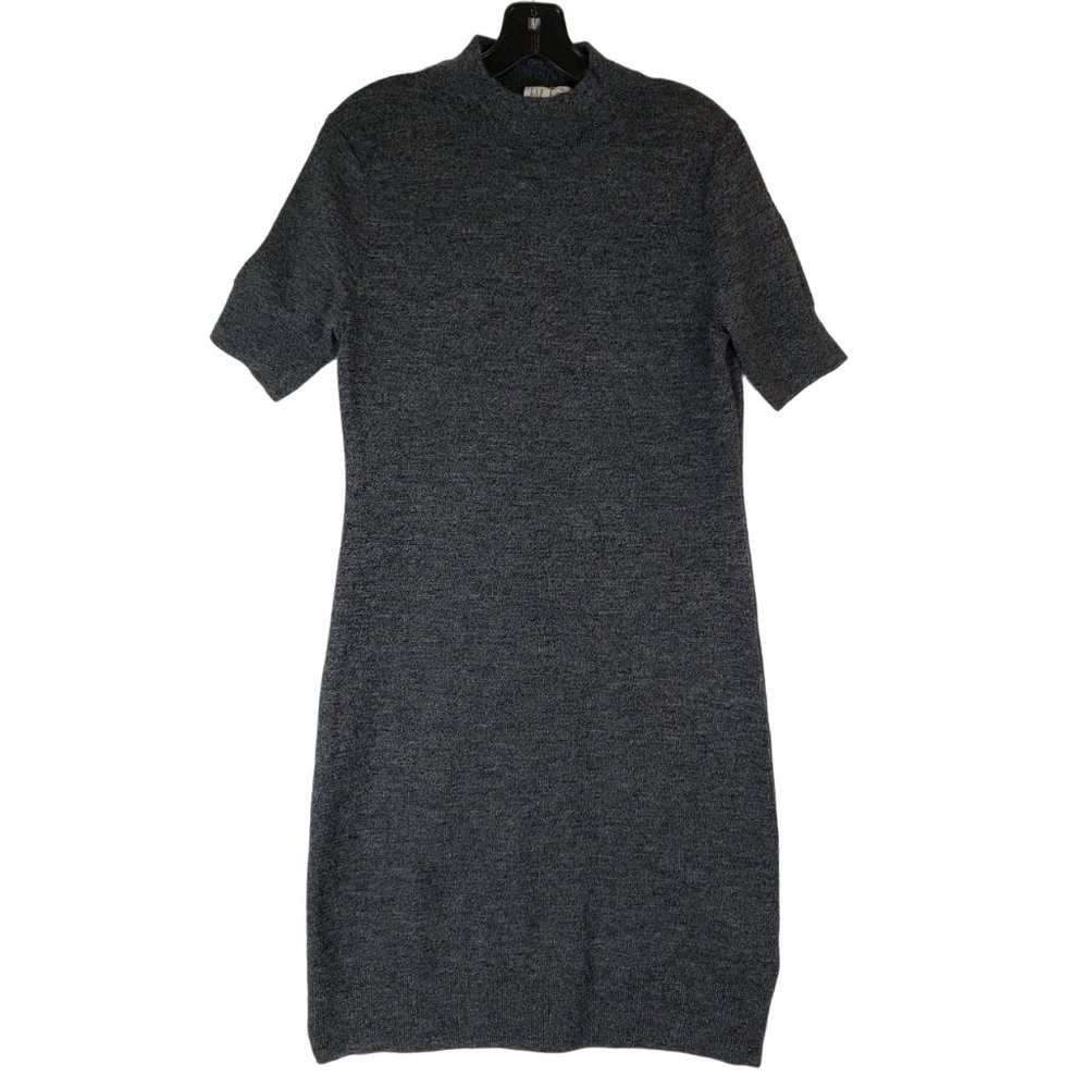GAP Short Sleeve Fitted Merino Wool Sweater Dress Dark Heather Gray Large TALL
